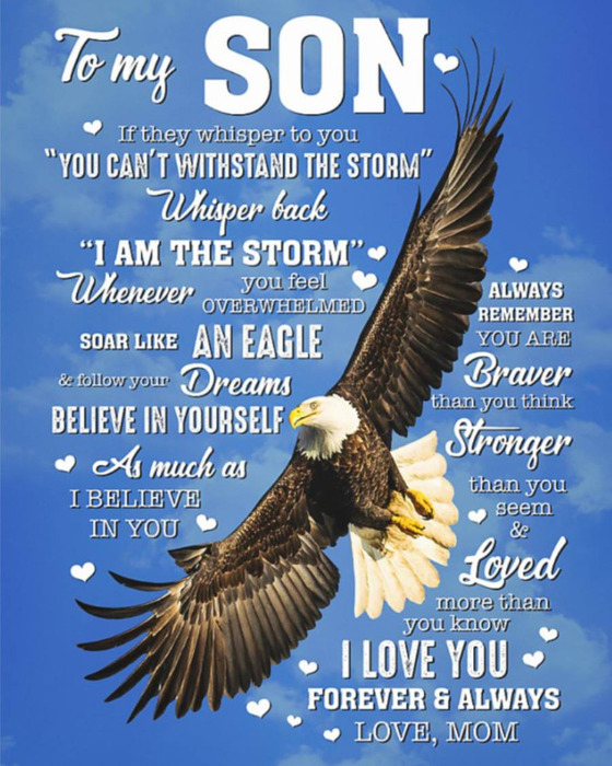 Personalized To My Son From Mom Fleece Sherpa Blanket Always Remember You Are Braver Eagle Flying Sky Printed