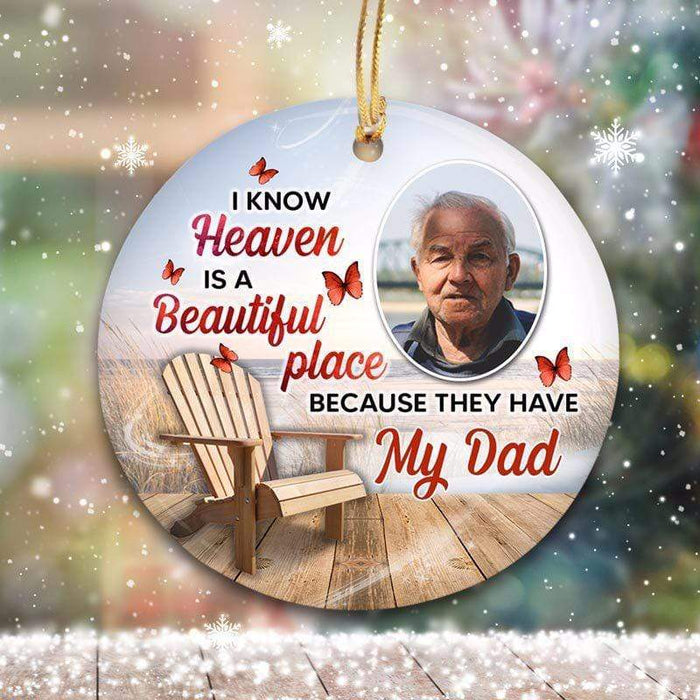 Personalized Memorial Ornament For Dad In Heaven Butterflies Heaven Is Beautiful Custom Photo Bereavement Gifts