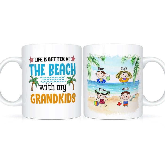 Personalized White Ceramic Coffee Mug For Grandma Grandpa Life Is Better At Beach Custom Name 11 15oz Cup