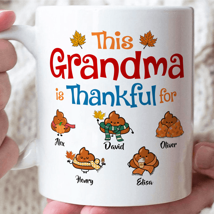 Personalized Ceramic Coffee Mug This Grandma Is Thankful Funny Shit Custom Grandkids Name 11 15oz Autumn Cup