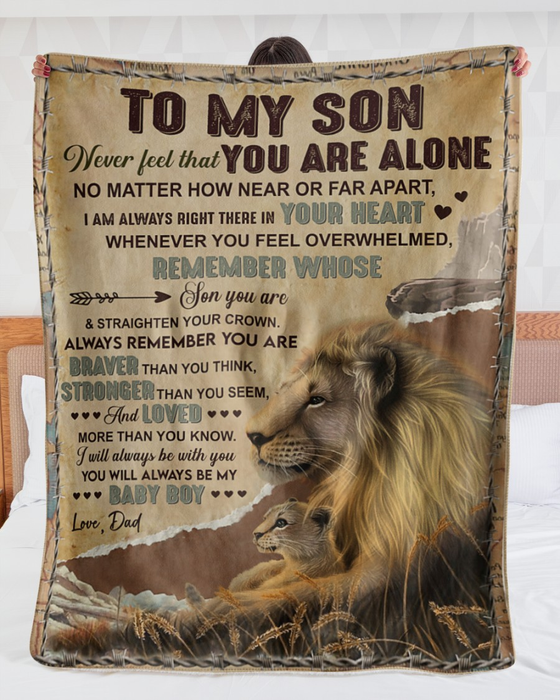 Personalized To My Son Blanket From Dad Old And Baby Lion Printed Always Remember Rustic Design Custom Name