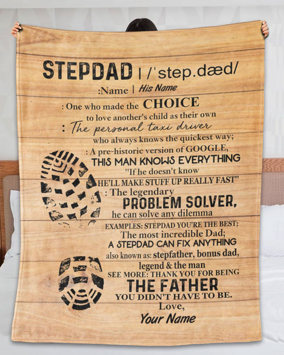 Personalized To My Stepdad Blanket From Son Daughter Footprint Stepdad Definition Vintage Custom Name Gifts For Birthday