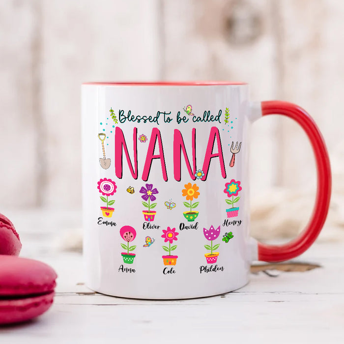 Personalized Coffee Mug Gifts For Grandma Blessed To Be Called Nana Flower Garden Custom Grandkids Name Mothers Day Cup