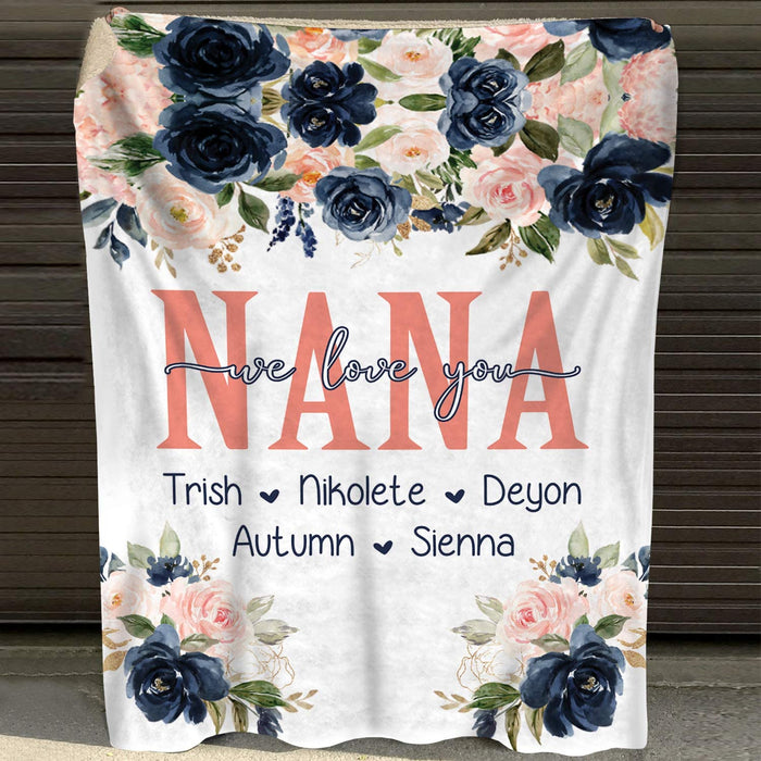 Personalized Blanket For Grandma Nana We Love You Monogram Design Colorful Flower Printed Custom Grandkids Name