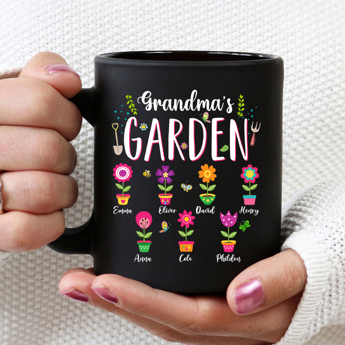 Personalized Coffee Mug Gifts For Grandmother Grandma's Garden Cute Flowers Custom Grandkids Name Mothers Day Black Cup