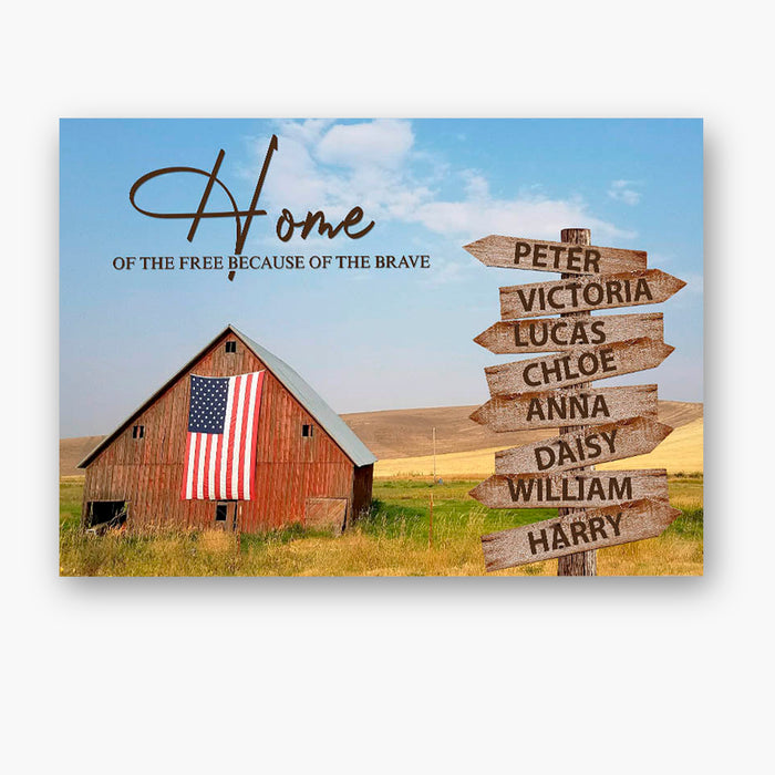 Personalized Wall Art Canvas For Family Home Of The Free USA Flag House Street Sign Poster Print Custom Multi Name