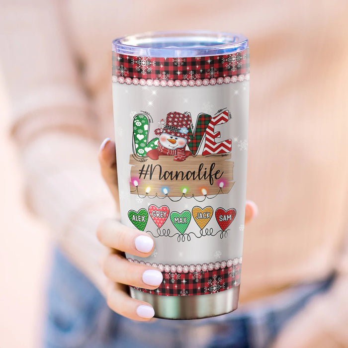 Personalized Tumbler Gifts For Grandma Heartstrings Love Nana Life Snowman Custom Grandkids Name Christmas Travel Cup
