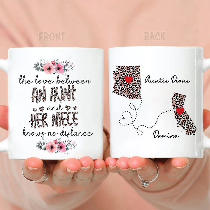Personalized Coffee Mug For Aunt Niece The Love No Distance Leopard Printed Custom Name Funny Cup State To State Gifts