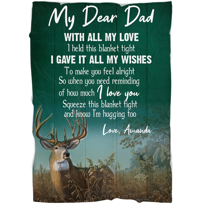 Personalized Hunting Fleece Blanket For Dad From Kids Custom Name I Gave It All My Whishes Deer In Forest Print