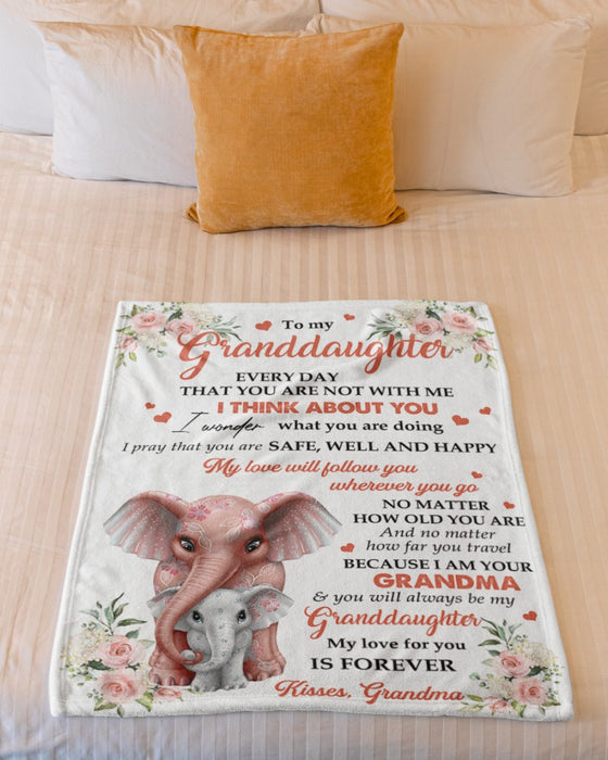 Personalized To My Granddaughter Blanket From Grandparents Elephant Hugging Think About You Custom Name Xmas Gifts