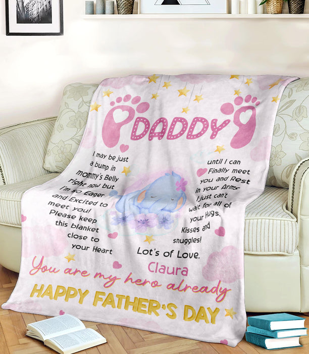 Personalized Fleece Sherpa Blanket From Baby Girl To Expecting Dad Cute Elephant I Just Can't Wait For Fathers Day