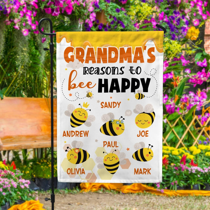 Personalized Garden Flag For Nana Reasons To Be Happy Funny Bees Custom Grandkids Name Welcome Flag Gifts For Family Day