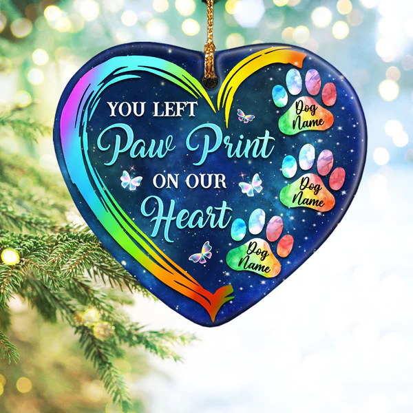 Personalized Memorial Ornament Paw Prints On My Heart Custom Name Photo Pet Loss Gifts Tree Hanging Bereavement Gifts