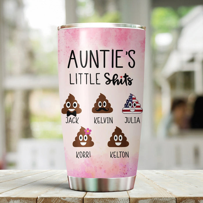 Personalized Tumbler Gifts For Aunt From Niece Nephew Funny Little Shits Cute Turds Icon Custom Name Travel Cup 20oz