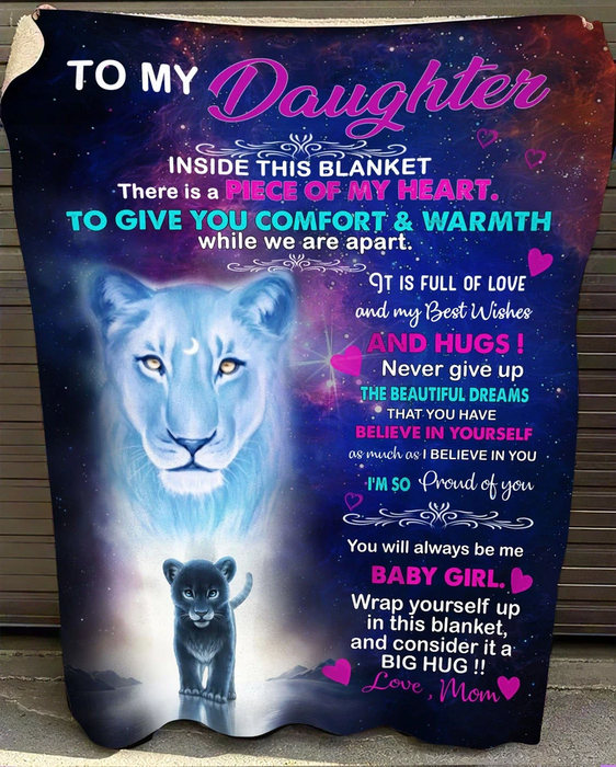 Personalized To My Daughter Fleece Sherpa Blanket From Mom You Will Always Be My Baby Girl Lighting Lion Shadow Printed