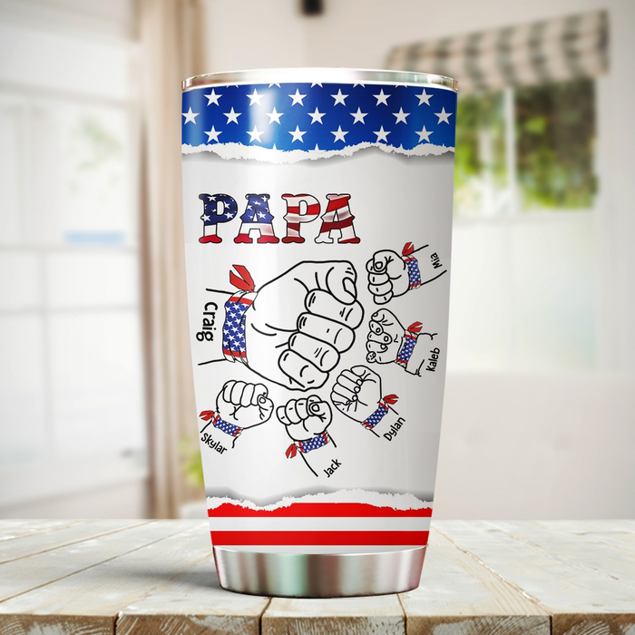 Personalized Tumbler For Grandfather From Grandchild Papa Fist Bump American Flag Custom Name Travel Cup Birthday Gifts