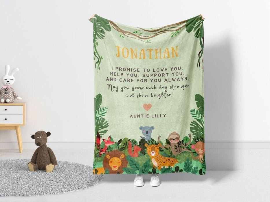 Personalized To My Godson Blanket From Godmother Godfather Baptism Jungle Themed Nursery Custom Name Gifts For Christmas