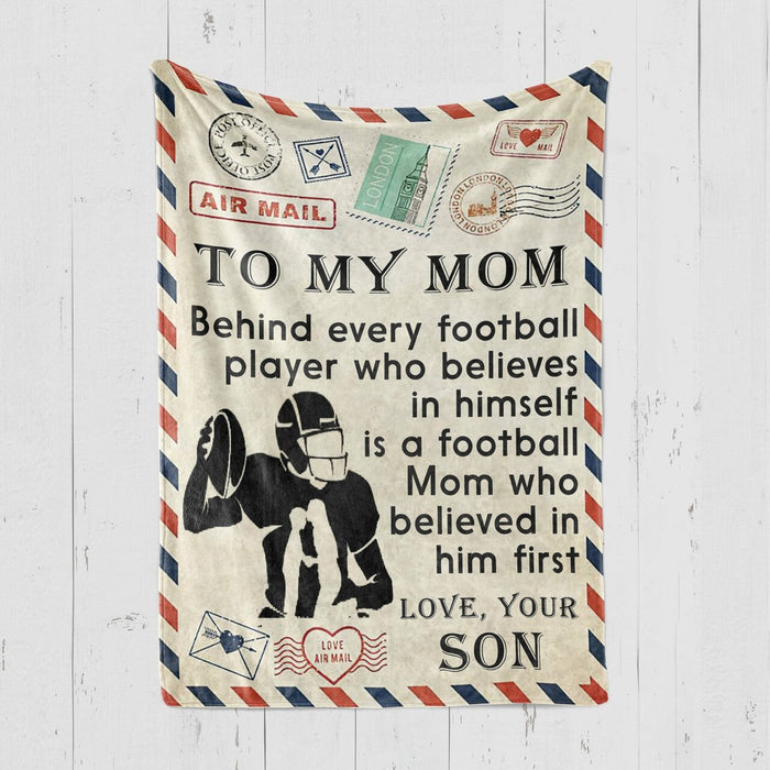 Personalized To My Mom Airmail Blanket For Football Lovers Behind Every Football Player Print Mom & Baby Rustic Design