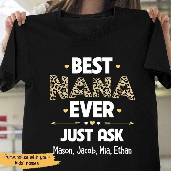 Personalized T-Shirt For Grandma Best Nana Ever Just Ask Custom Grandkids Name Shirt Leopard Shirt