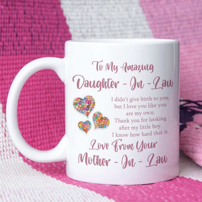Personalized Coffee Mug For Daughter In Law Flower Heart I Did Not Give Birth You Custom Name White Cup Birthday Gifts