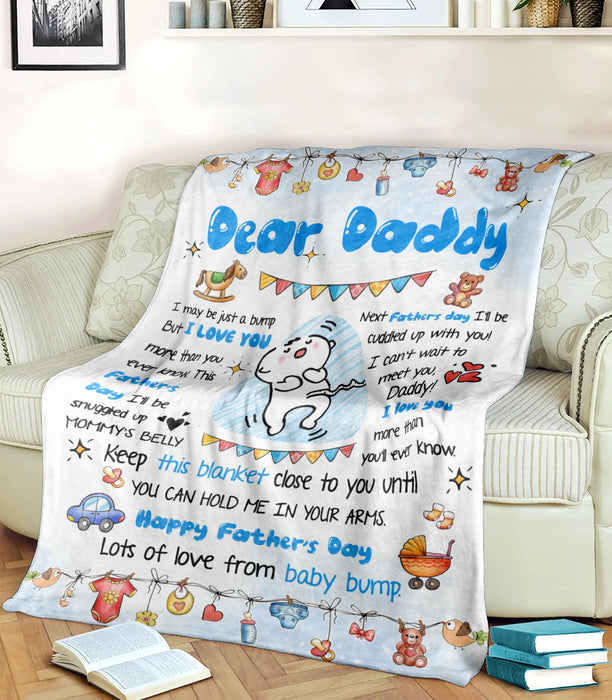 Personalized Blanket To My Dad From Baby Bump Happy Father's Day Funny Baby Bump Blue Style Custom Name & Image