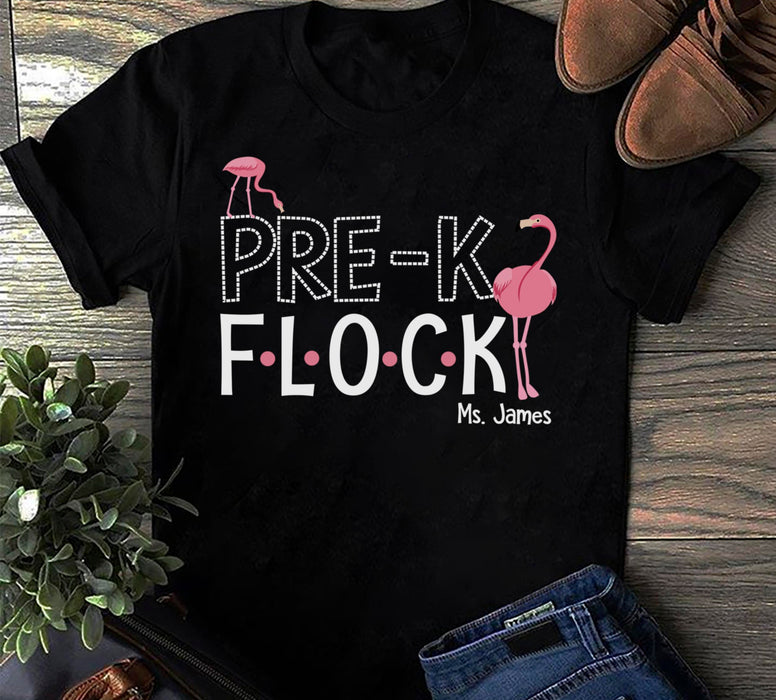 Personalized T-Shirt For Per-K Flock Cute Old And Baby Flamingo Printed Custom Name Back To School Outfit