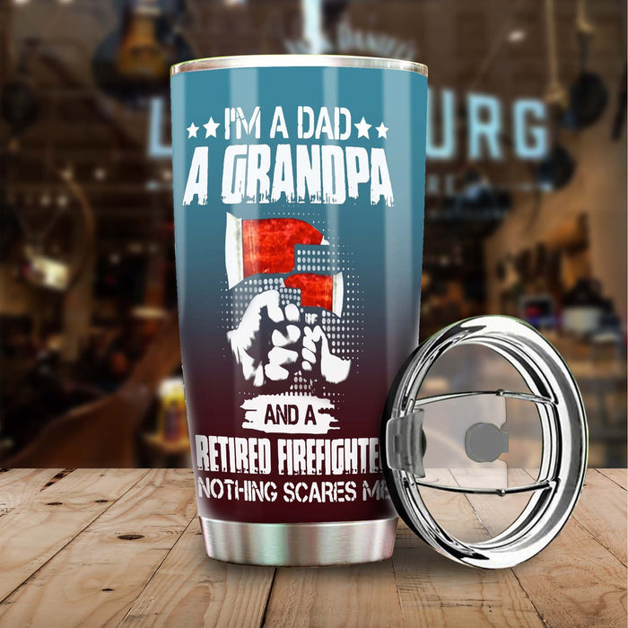 Personalized Tumbler For Grandpa From Grandkids Retired Firefighter Nothing Scares Me Custom Name Travel Cup Xmas Gifts