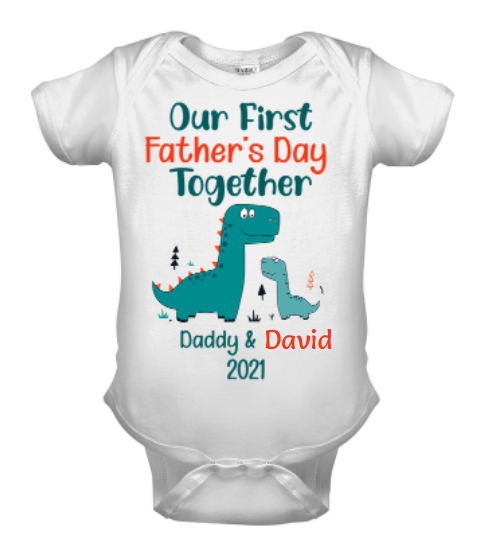 Personalized Baby Onesie For Newborn Baby Happy First Father's Day Cute Cartoon Old & Baby Dinosaur Custom Name