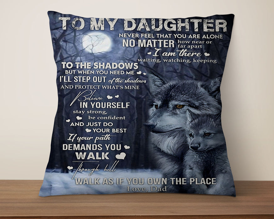 Personalized To My Daughter Square Pillow Wolf Never Feel That You Are Alone Custom Name Sofa Cushion Christmas Gifts