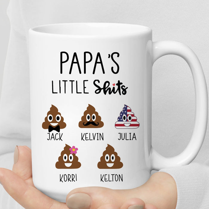 Personalized Ceramic Coffee Mug For Grandpa Papa's Little Shits Funny Shit Custom Grandkids Name 11 15oz Cup