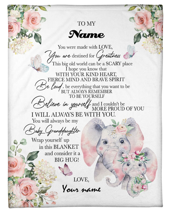 Personalized To My Granddaughter Blanket From Grandpa Grandma Pink Watercolor Floral Elephant Custom Name Christmas Gift