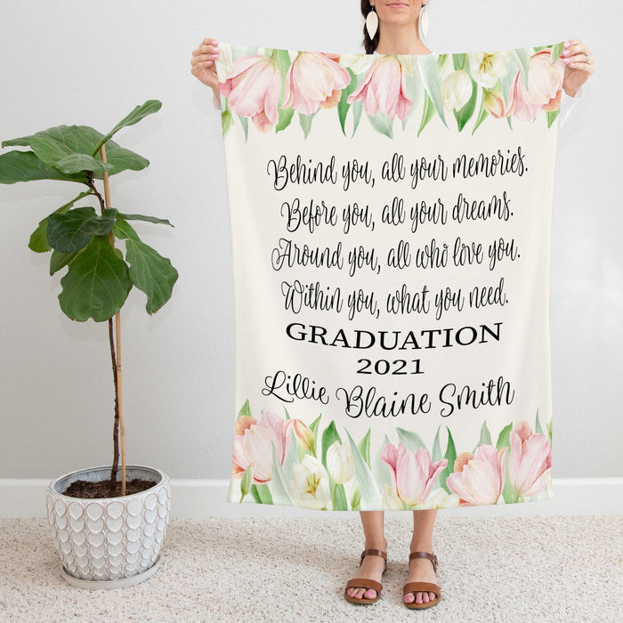 Personalized Graduation Blanket For Her Behind You All Your Memories Flower Printed Senior Graduation Blanket