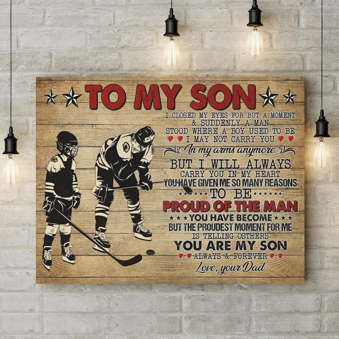 Personalized To My Son Canvas Poster For Ice Hockey Lover I Closed My Eyes For But A Moment Dad & Son Playing Printed