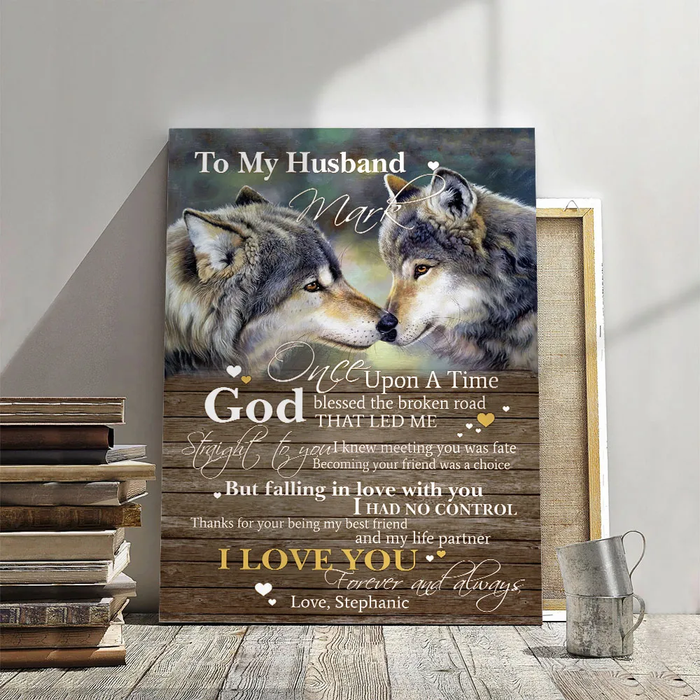 Personalized To My Husband Canvas Wall Art From Wife Wolf Couple God Blessed The Broken Road Custom Name Poster Prints