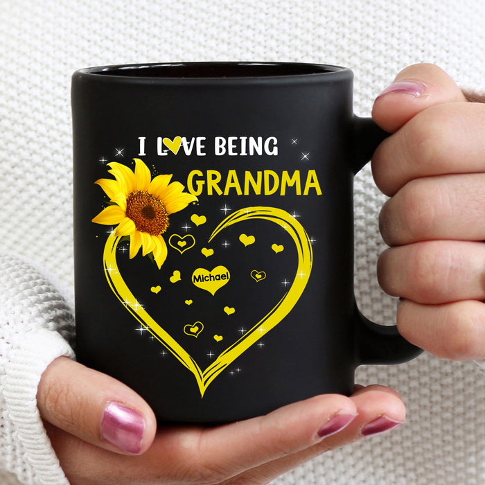 Personalized Coffee Mug Gifts For Grandma I Love Being Nana Sunflower Heart Custom Grandkids Name Christmas Black Cup