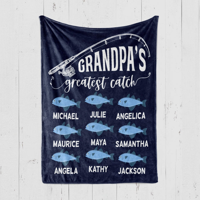 Personalized Blanket For Fishing Lovers Grandpa'S Greatest Catch Custom Grandkids Name Father'S Day Blanket