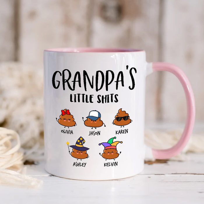 Personalized Coffee Mug Gifts For Grandpa From Grandkids Note Background Grandpa's Little Shits Custom Name Fathers Day