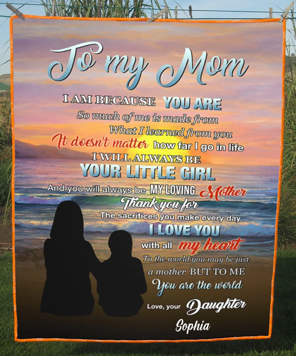 Personalized Fleece Blanket To My Mom Mommy & Daughter On The Sunset Beach Blankets Custom Name