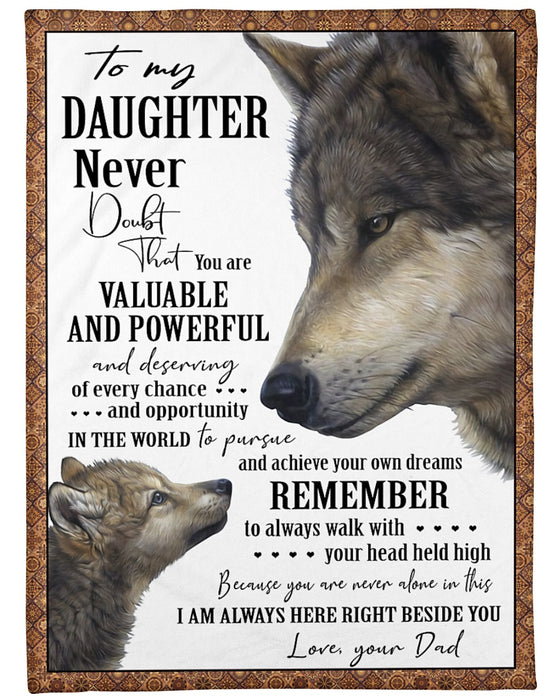 Personalized Blanket To My Daughter From Dad Achieve Your Dreams Old & Baby Wolf Print Vintage Design Custom Name