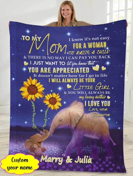 Personalized Premium Blanket To My Mom Elephants & Sunflower Printed Blanket For Mothers Day Custom Name