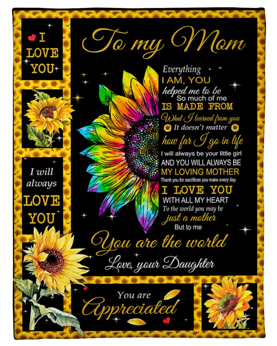 Personalized Blanket To My Moom From Daughter Colorful Sunflower Printed Star Night Background Custom Name