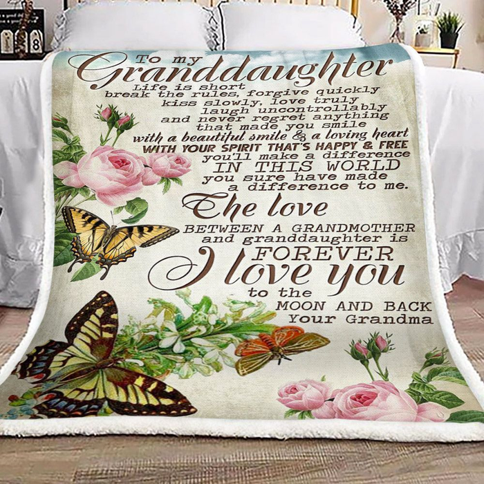 Personalized Blanket To My Granddaughter Butterfly & Rose Flower Printed Premium Blankets Custom Name