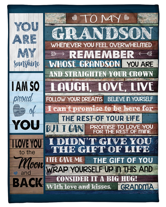 Personalized Blanket To My Grandson From Grandma I Am So Proud Wooden Background Custom Name Premium Blanket