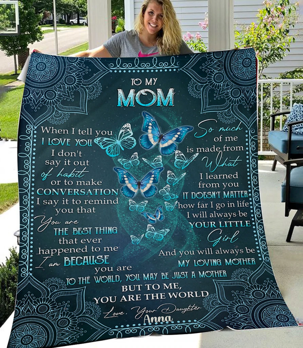 Personalized To My Mom Blanket For Mothers Day Mandala Butterfly Printed Fleece Blanket Custom Name