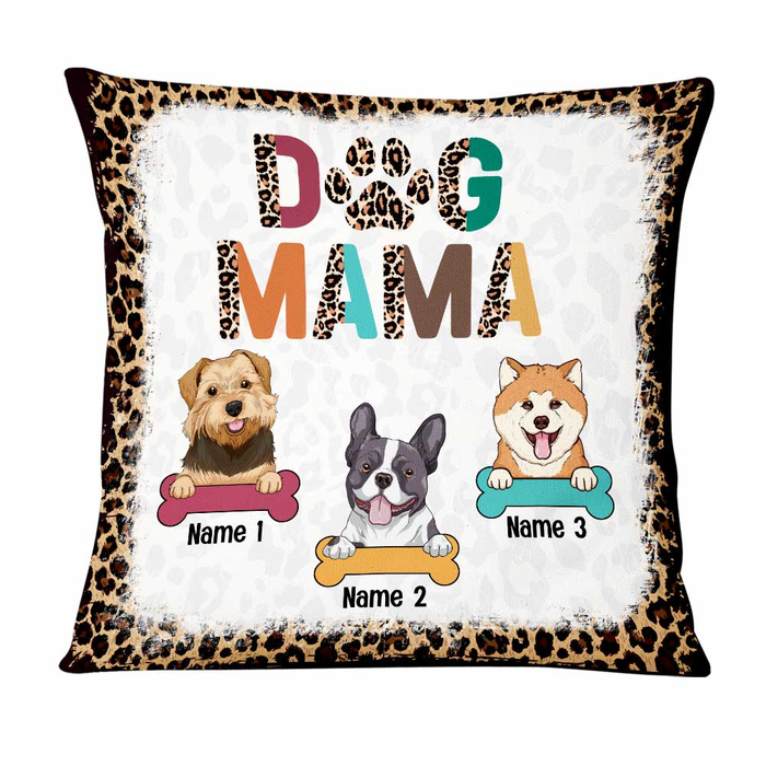 Personalized Square Pillow Gifts For Dog Owner Dog Mom Leopard Pattern Custom Name Sofa Cushion For Birthday