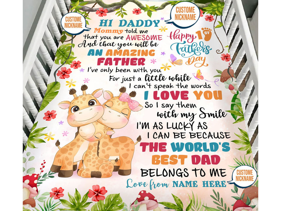 Personalized Blanket For New Dad From Baby Giraffe You Will Be An Amazing Father Custom Name Gifts For First Christmas