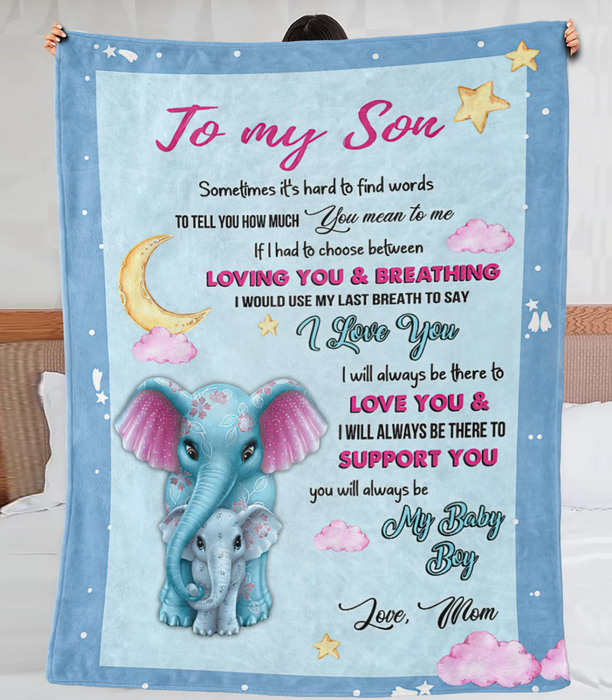 Personalized To My Son Blanket From Mom Cute Elephant Blue Background Premium Blanket You Will Always Be My Baby Boy