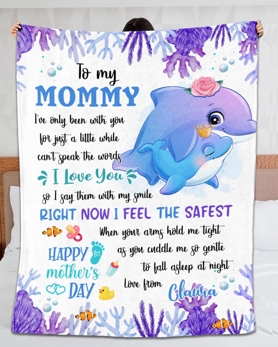 Personalized To My Mommy Blanket From Newborn Son Daughter Happy 1st Mother'S Day Cute Dolphin Printed Custom Name