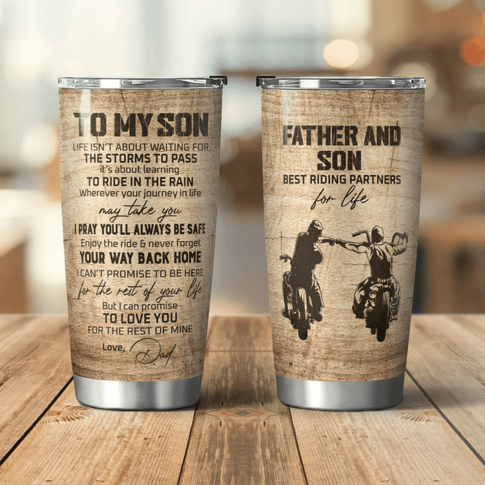Personalized To My Son Tumbler From Parents Father Riding Partner For Life Custom Name Travel Cup Gifts For Christmas