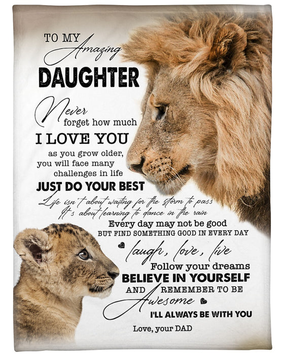 Personalized To My Daughter Blanket From Mom Dad Old Lion Laugh Love Live Custom Name Gifts For Christmas